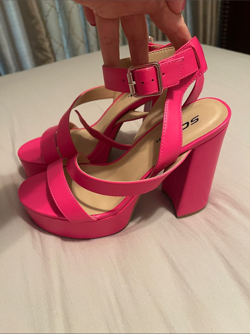 Soda Bright Pink Platform Block Heel Sandals